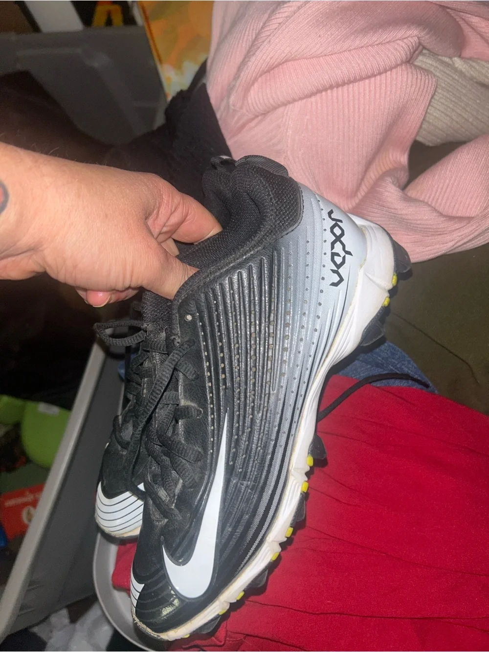 Nike Black and White Football Cleats with Silver Accents
